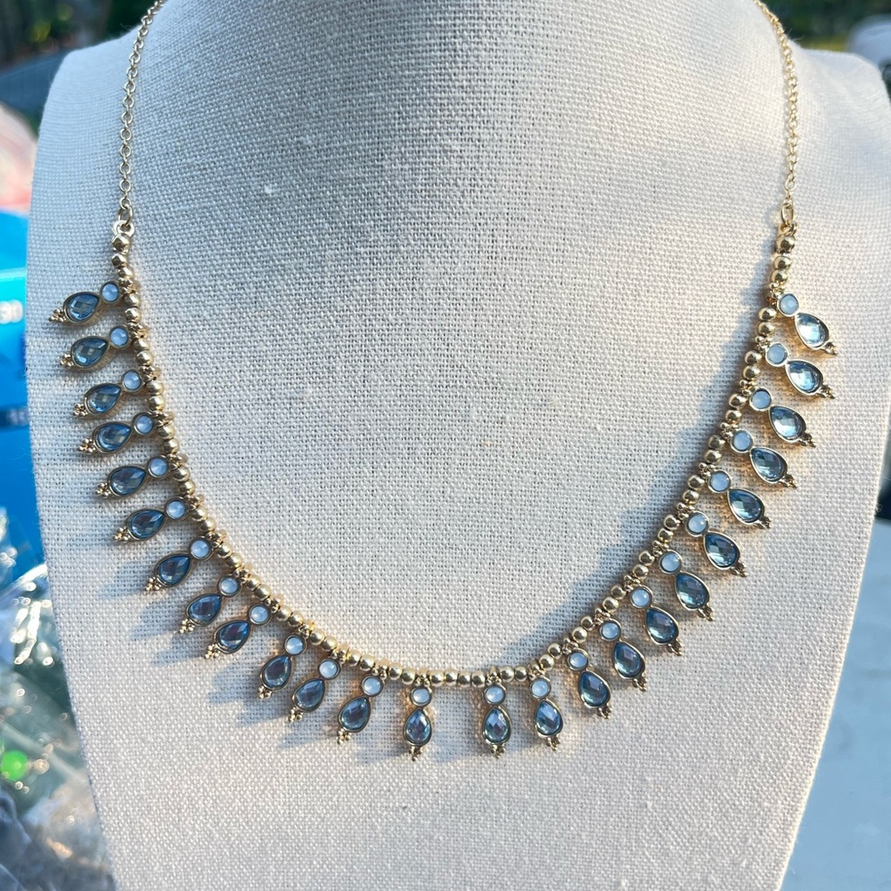 Massini Gold Tone and Blue Teardrop Beaded Necklace
